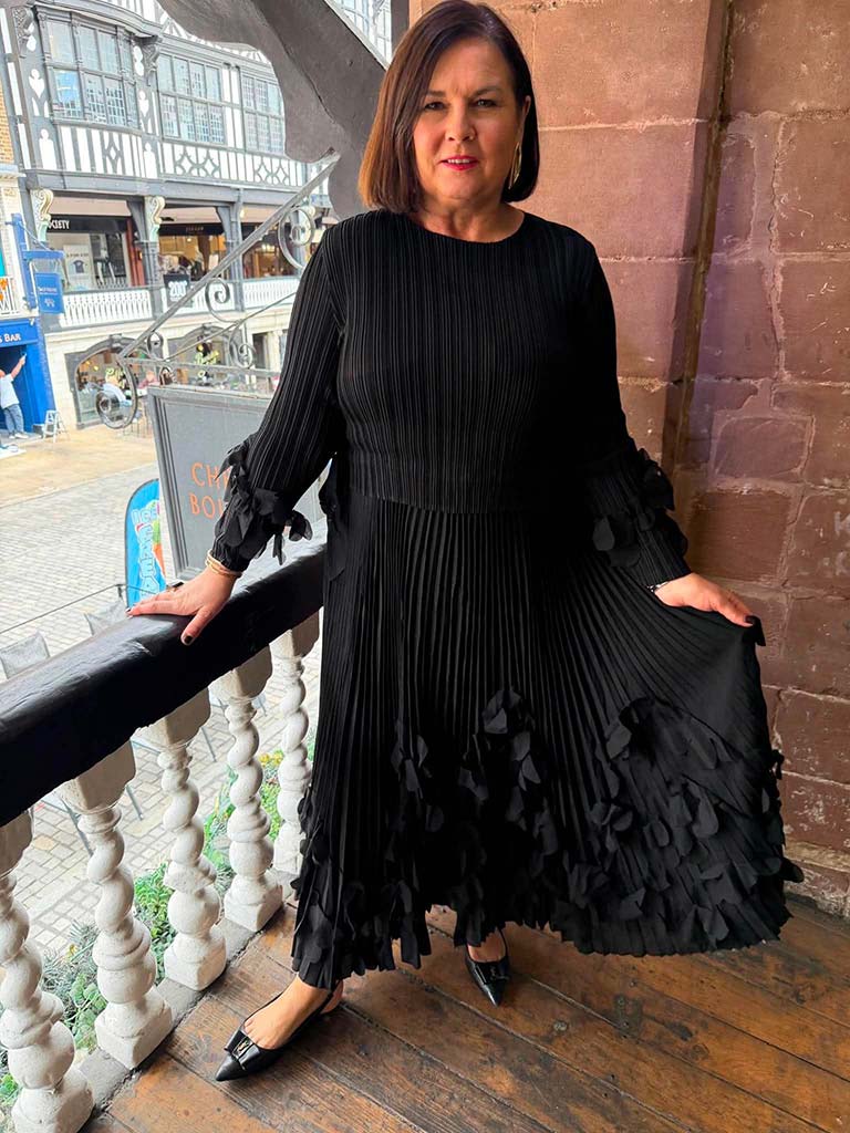 Malissa J Pleated Petal Dress - Black