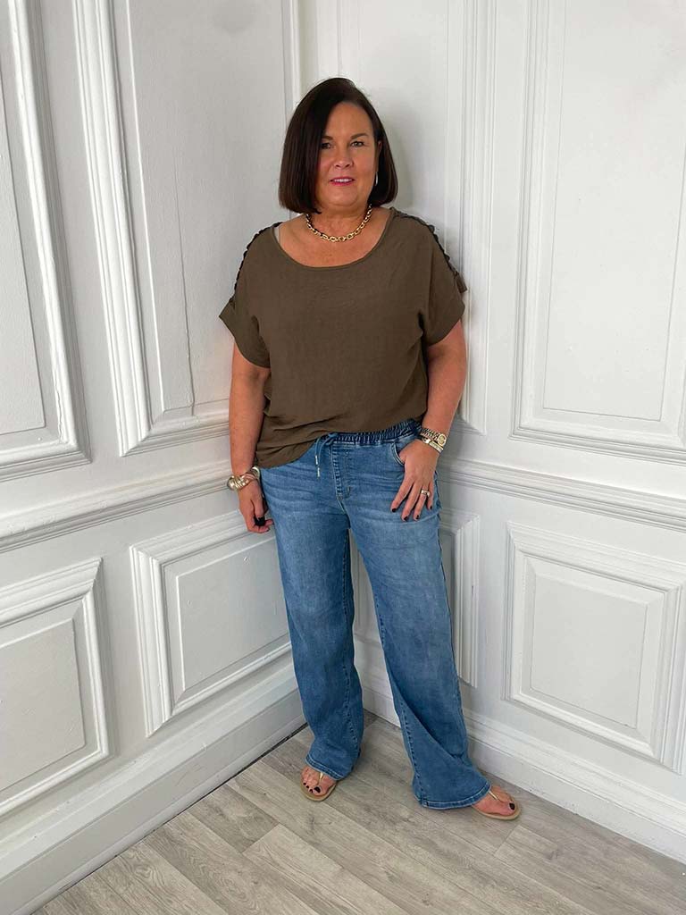 Rosalie Lace Shoulder Top - Treacle