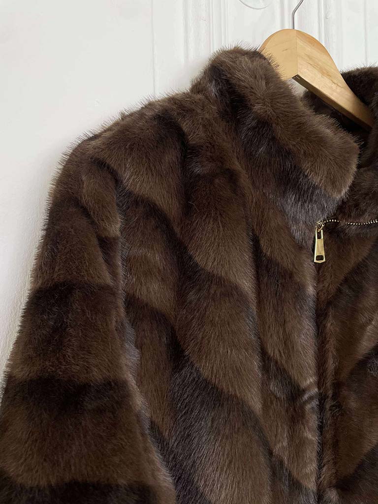 Malissa J Faux Fur 3/4 Sleeve Jacket - Brown