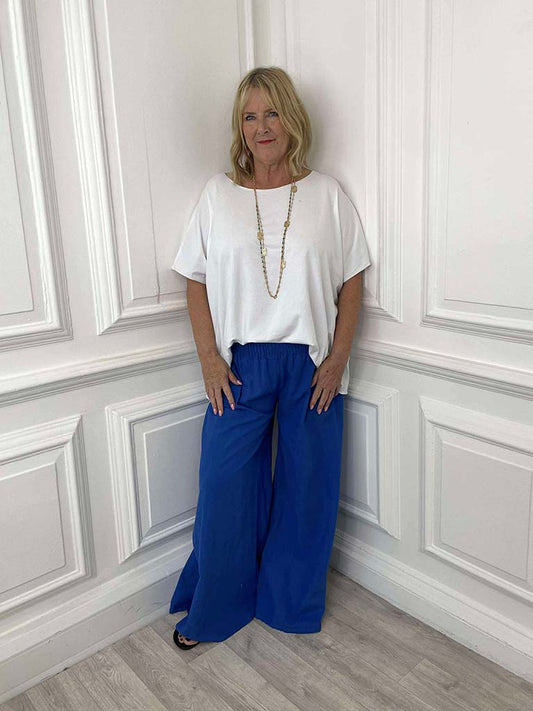 Linen & Cotton Palazzos - Cobalt