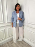 Striped Cotton Blazer - Sky & Brown