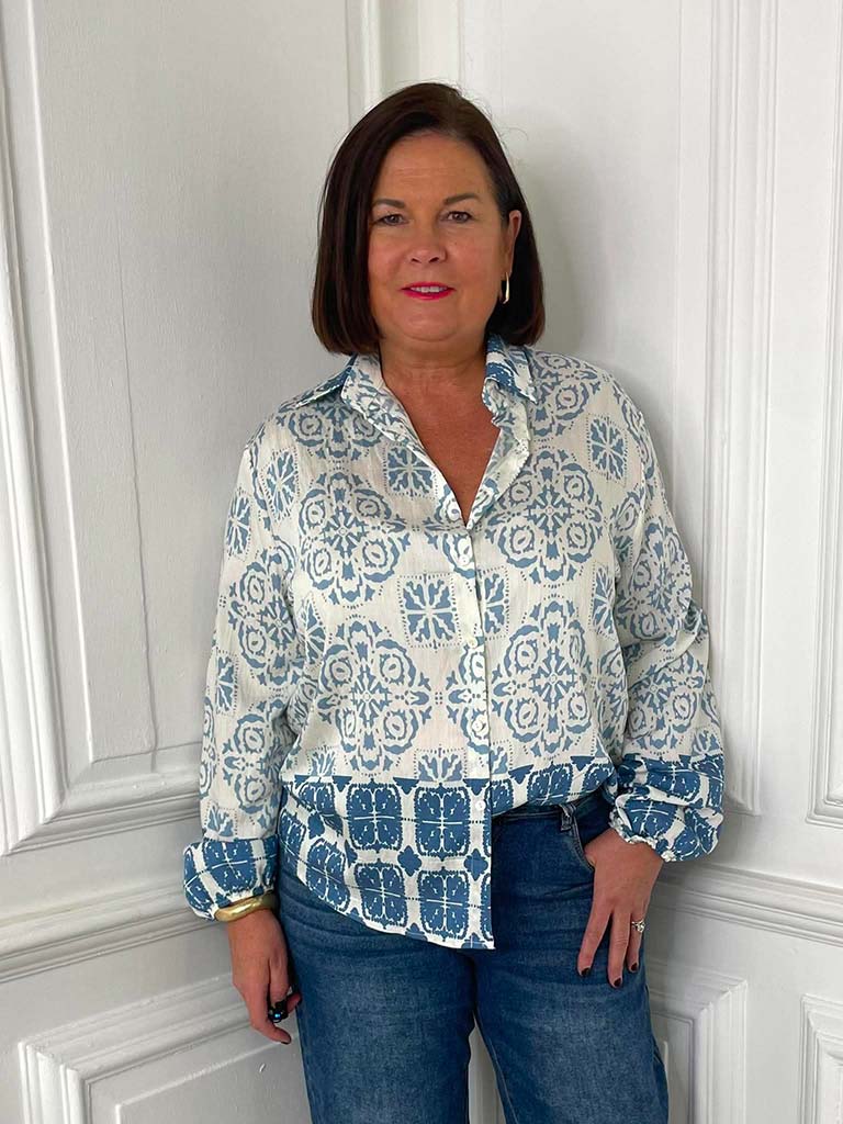 Tile Print Classic Shirt - Denim