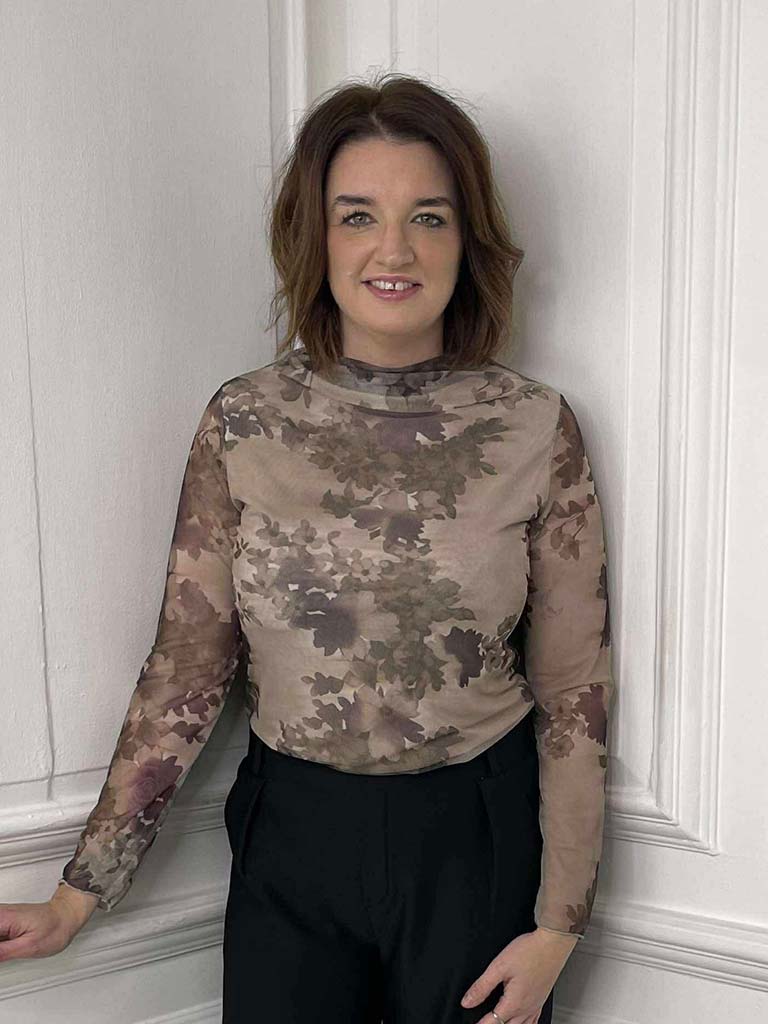 Watercolour Floral Mesh Top - Vintage Taupe