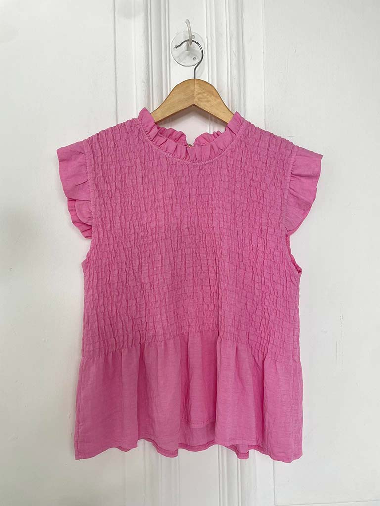 Shirred Frill Top - Bubblegum