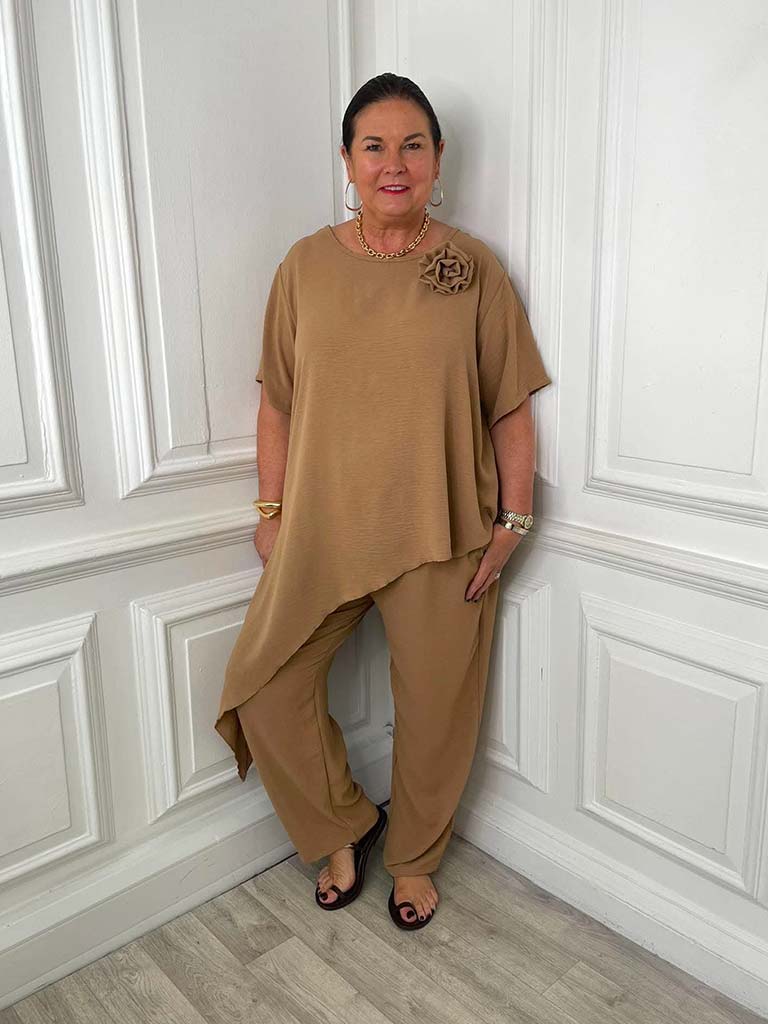 Asymmetric Flower Co-ord - Caramel