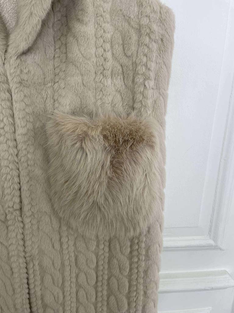 Luxe Cable Faux Fur Gilet - Cream