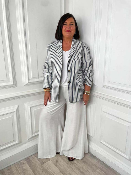 Striped Cotton Blazer - White & Navy