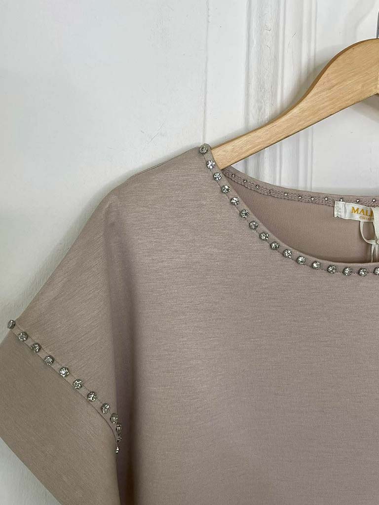 Malissa J Crystal Studded Luxe Tee - Stone