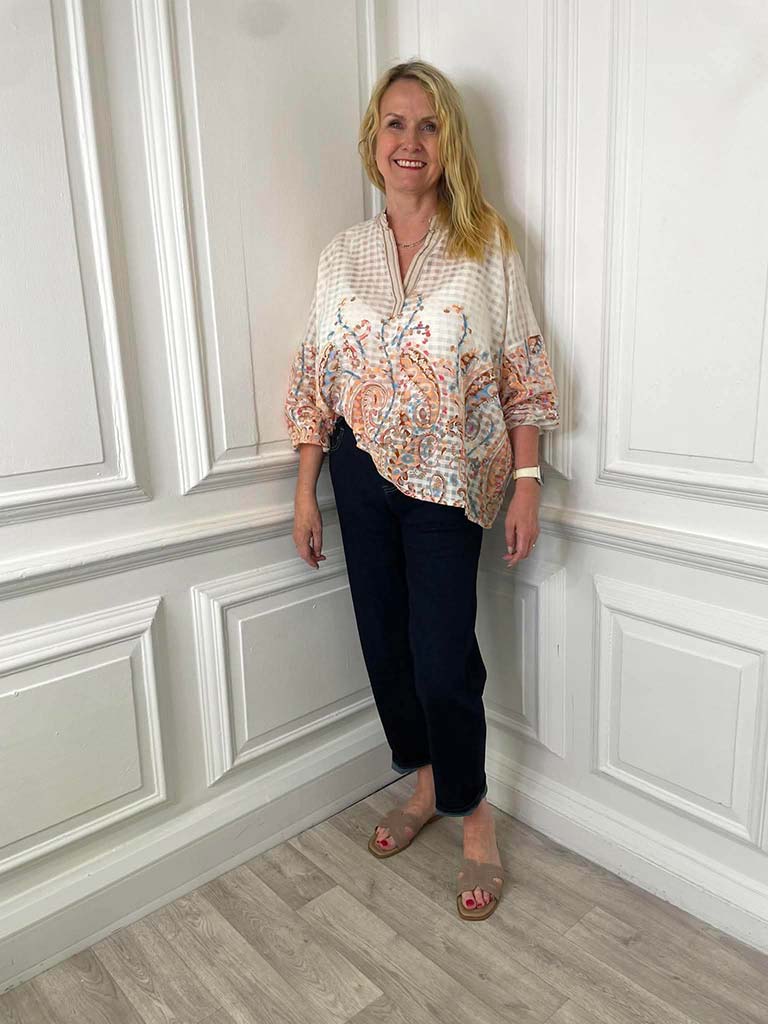 Gingham Paisley Flower Blouse