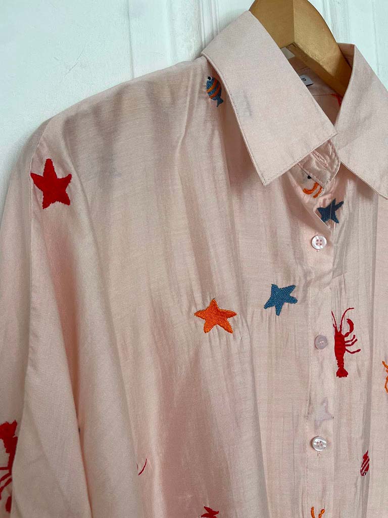 Ocean Embroidered Artist Shirt - Blush