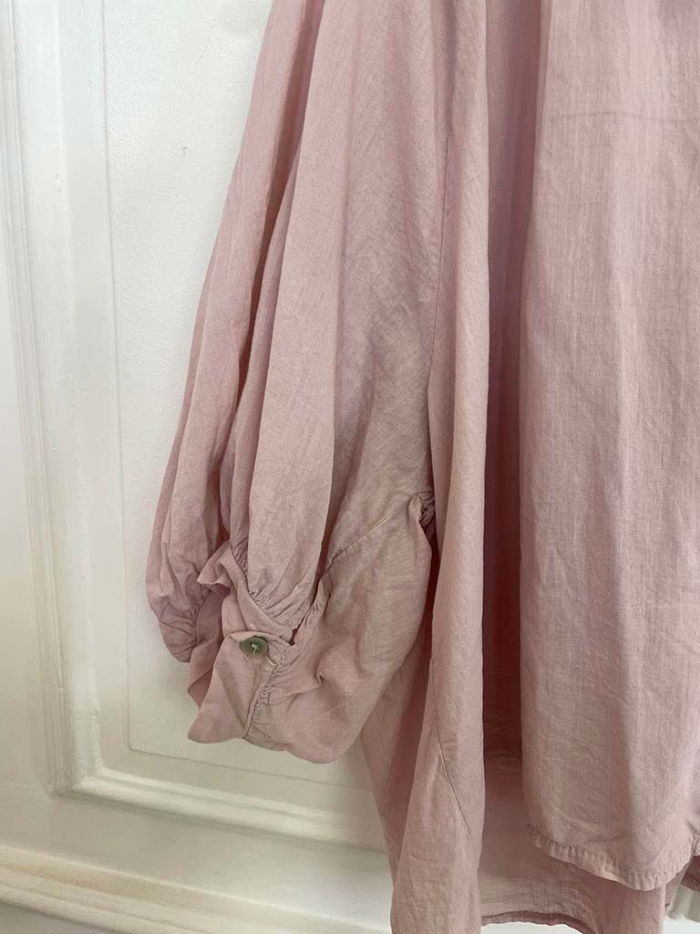 Grandad Collar Cotton Shirt - Blush