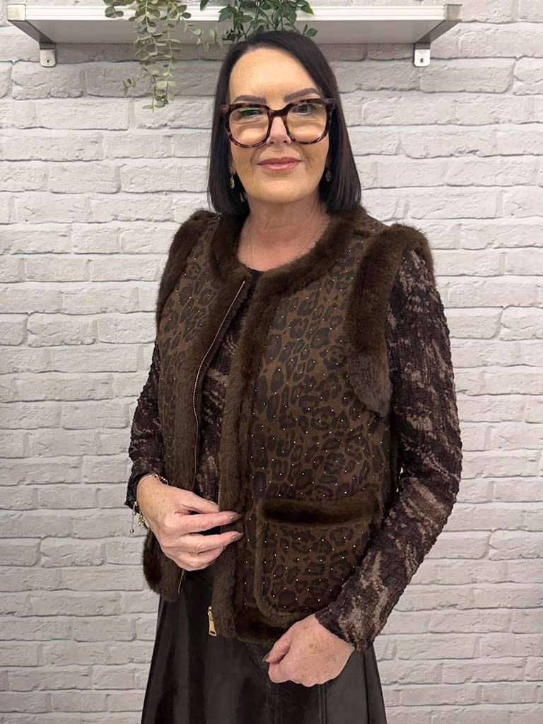 Malissa J Studded Faux Fur Gilet - Chocolate
