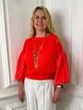 Linen Puff Sleeve Top - Blood Orange