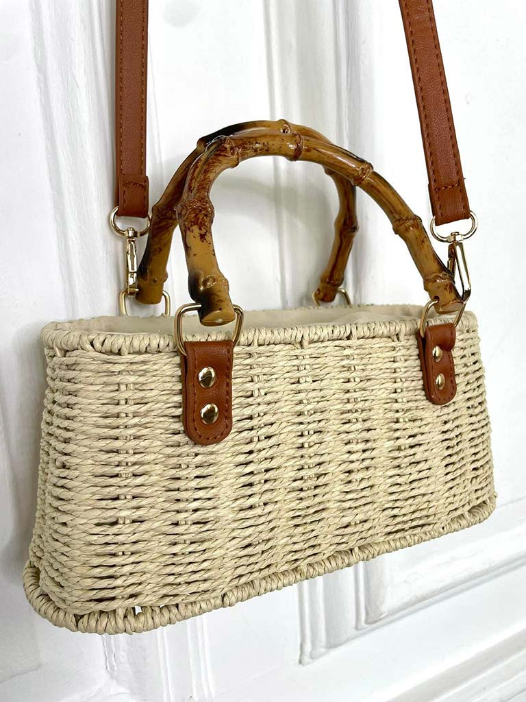 Bamboo Handle Rattan Bag - Ecru