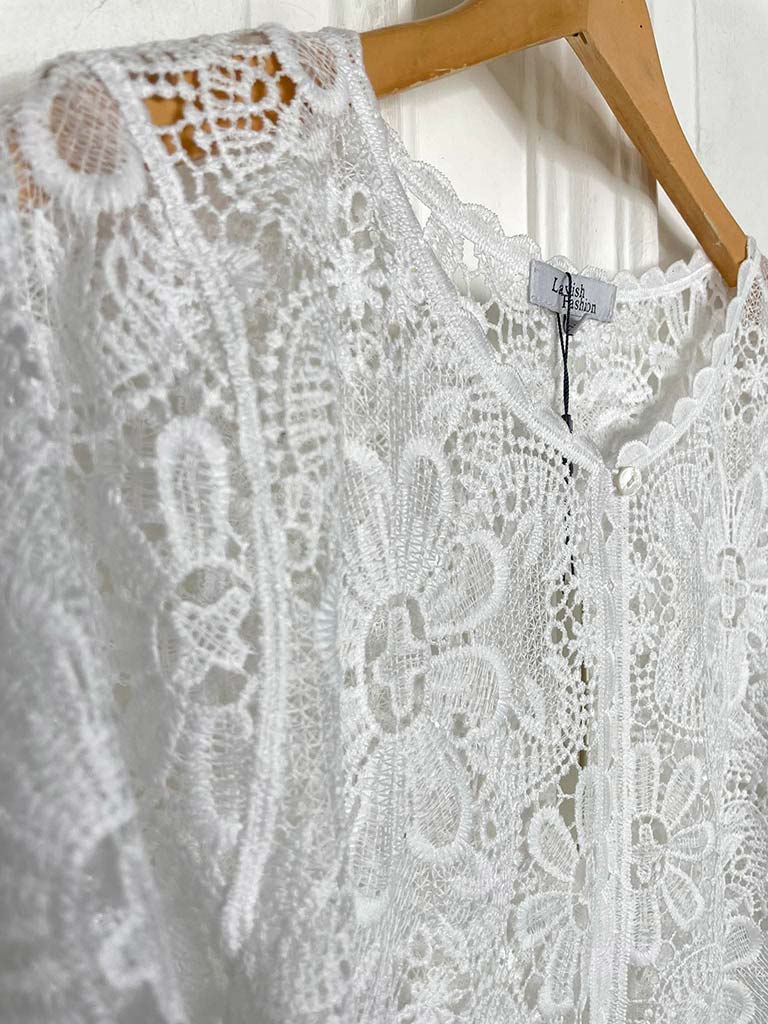 Daisy Tile Crochet Jacket - White