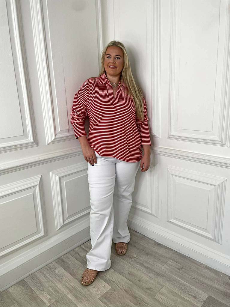 Stripe Collared Top - Red & White