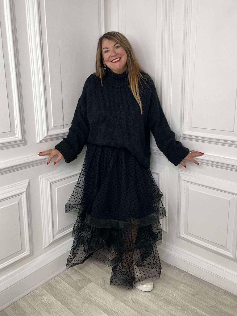 Malissa J Polka Dot Layered Tulle Skirt - Black