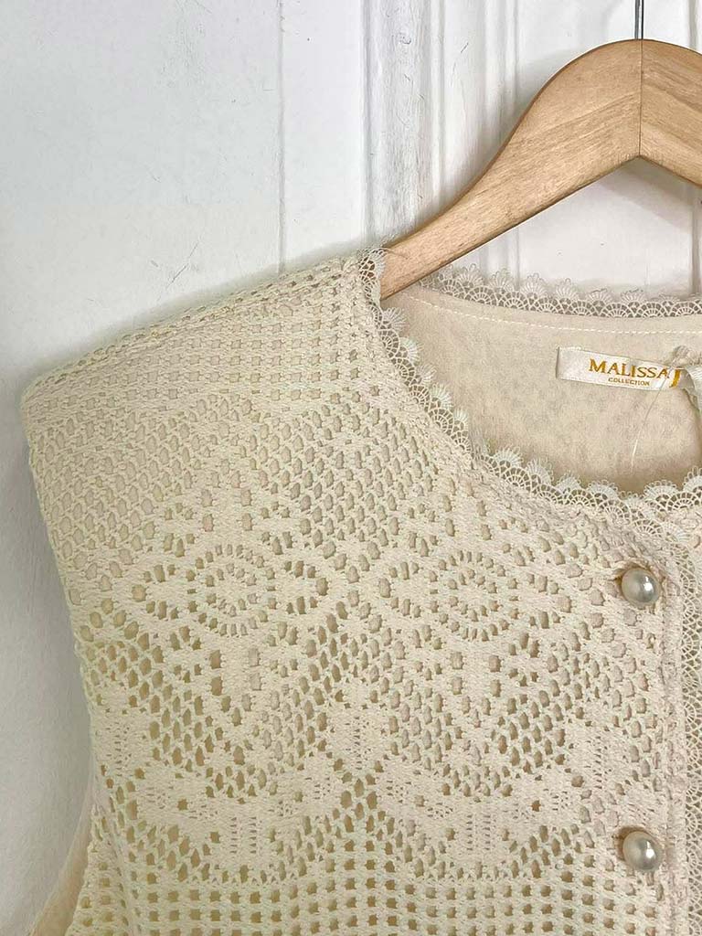 Malissa J Crochet Waistcoat Top - Stone