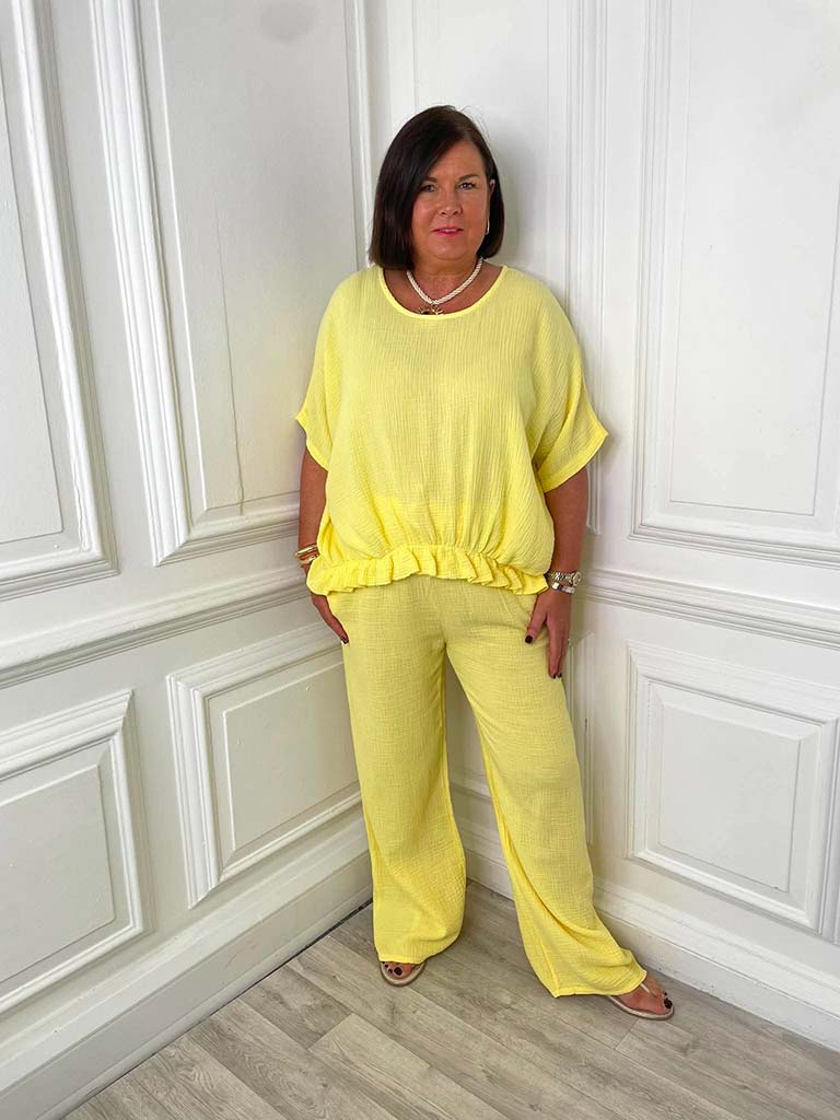 Cloud Cotton Wide Leg Trousers - Lemon