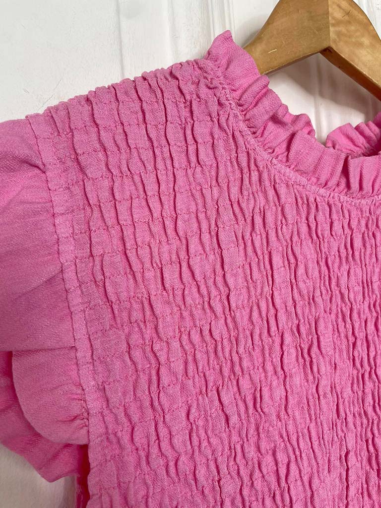Shirred Frill Top - Bubblegum
