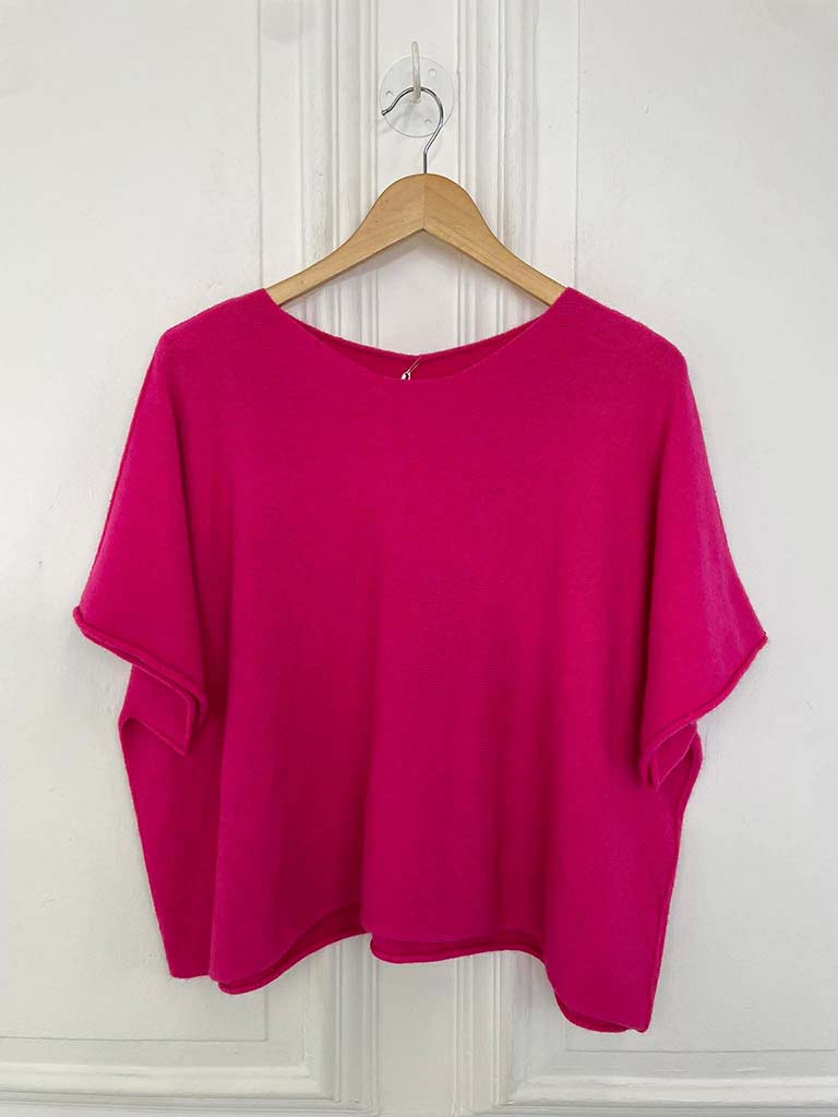 Boxy Drop Shoulder Knit - Hot Pink