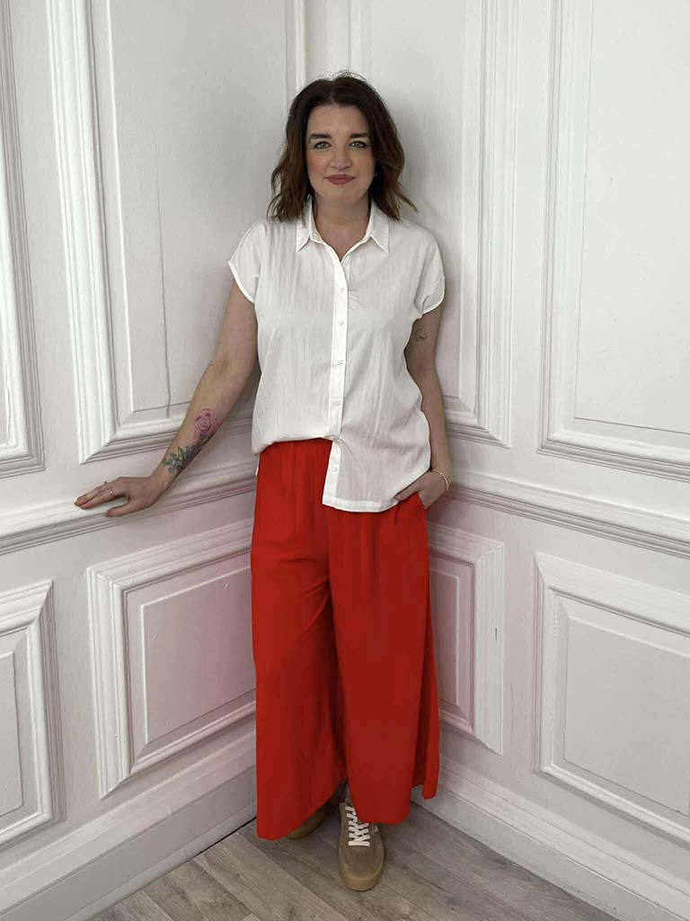 Linen Mix Culottes - Red