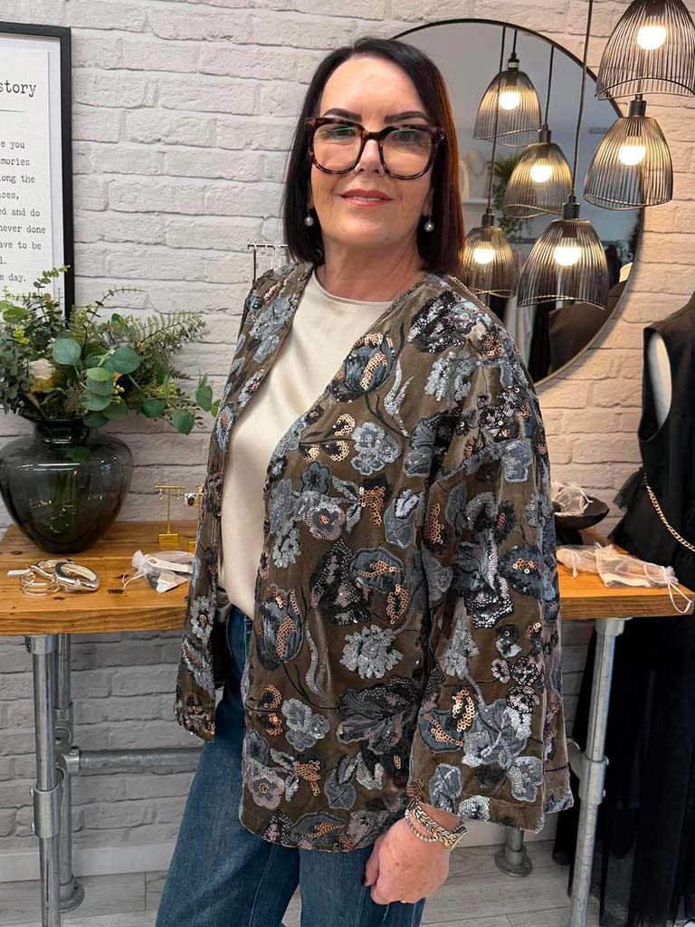 Malissa J Vintage Sequin Jacket - Latte
