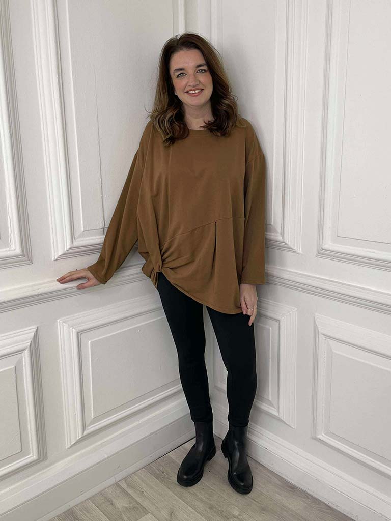 Jersey Looped Hem Top - Toffee