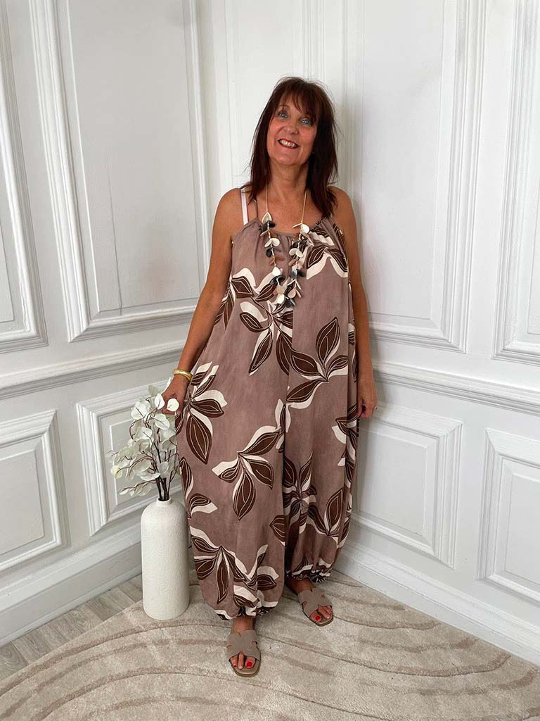 Botanical Escape Jumpsuit - Mocha