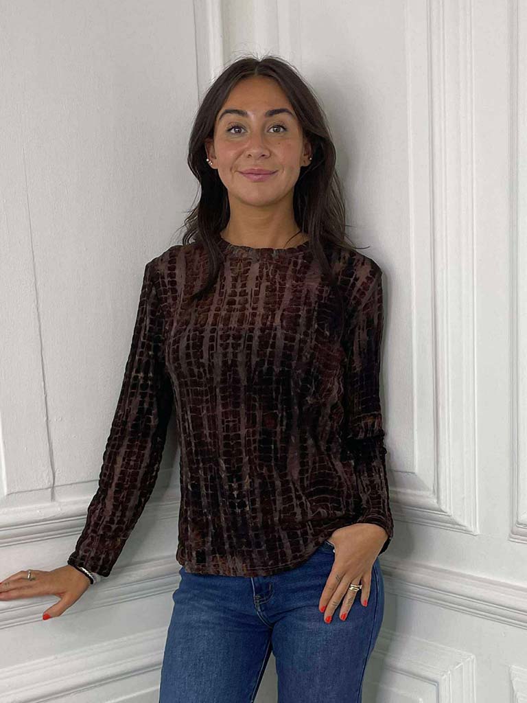 Croc Mesh Layering Top - Mahogany