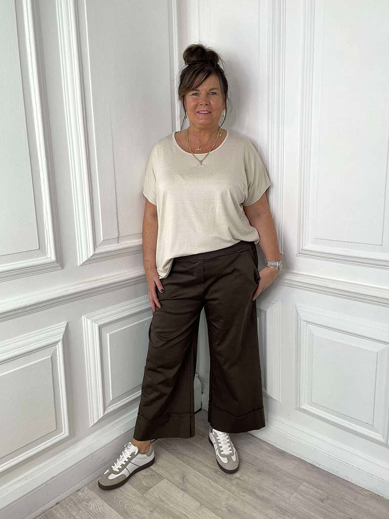 Wide Leg 7/8 Trousers - Chocolate