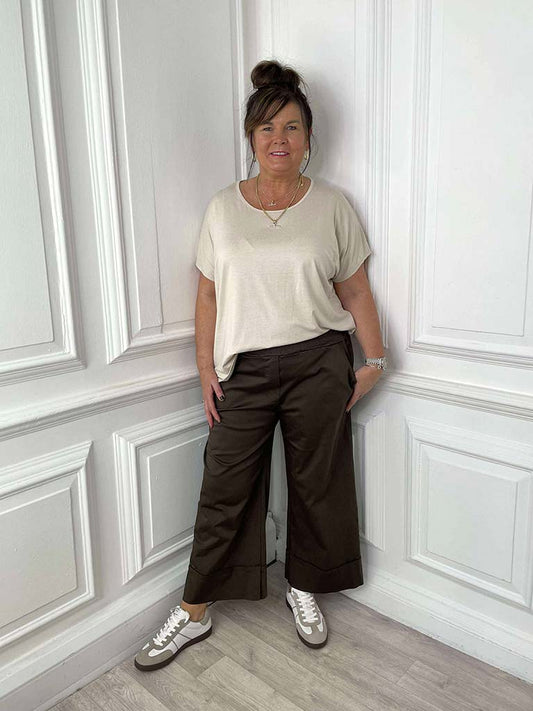 Wide Leg 7/8 Trousers - Chocolate