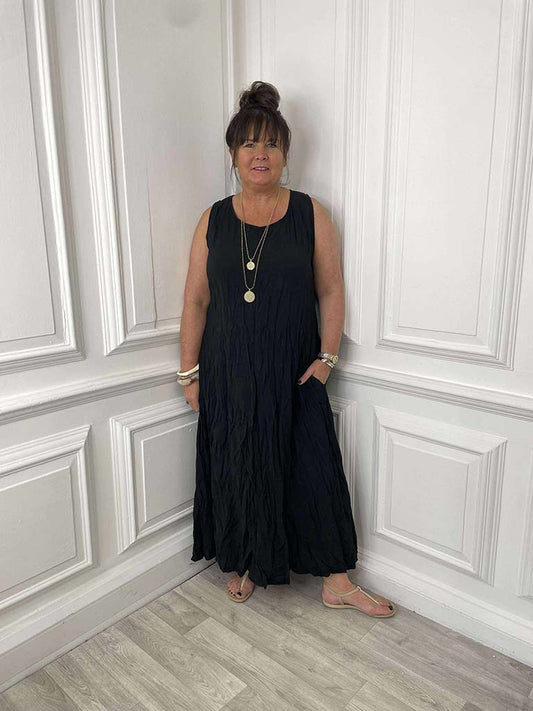 Crinkle Midaxi Dress - Black