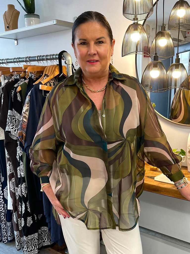 Vintage Swirl Shirt - Olive & Navy