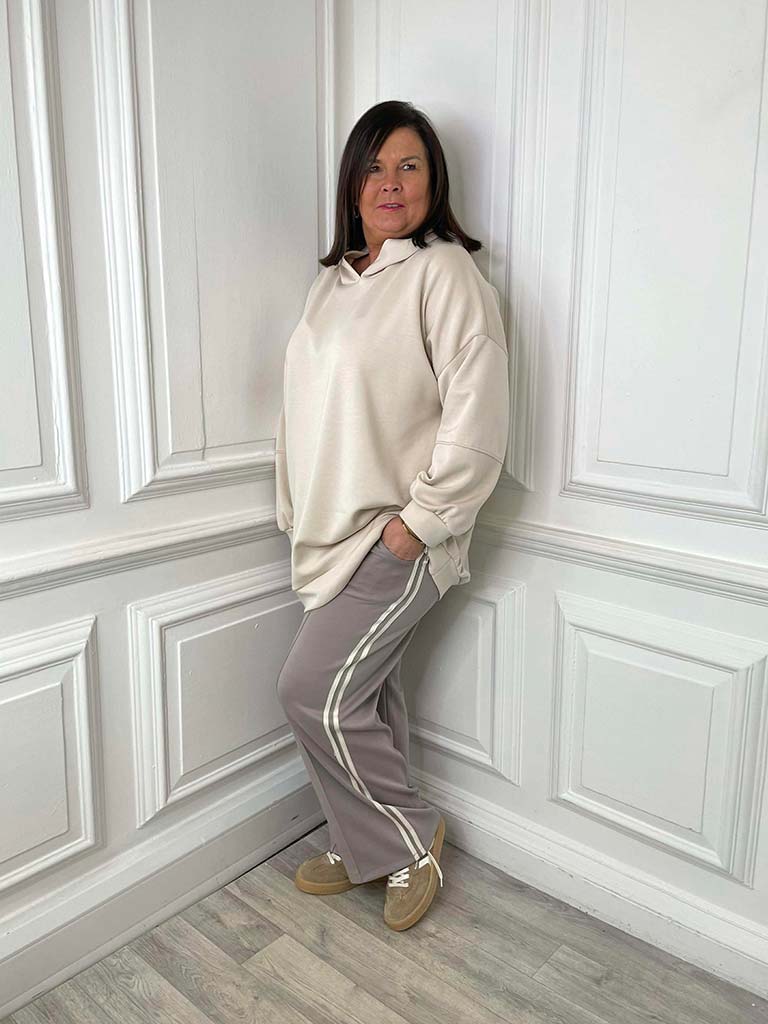 Side Stripe Jersey Joggers - Latte