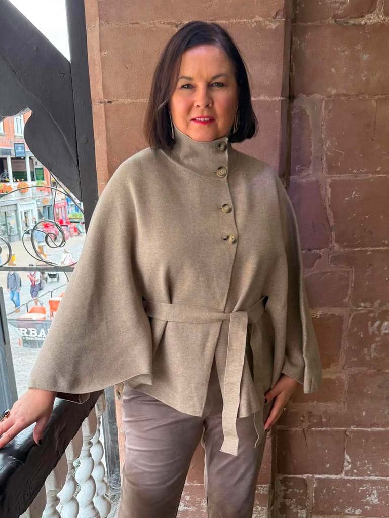 Malissa J Button Poncho - Stone
