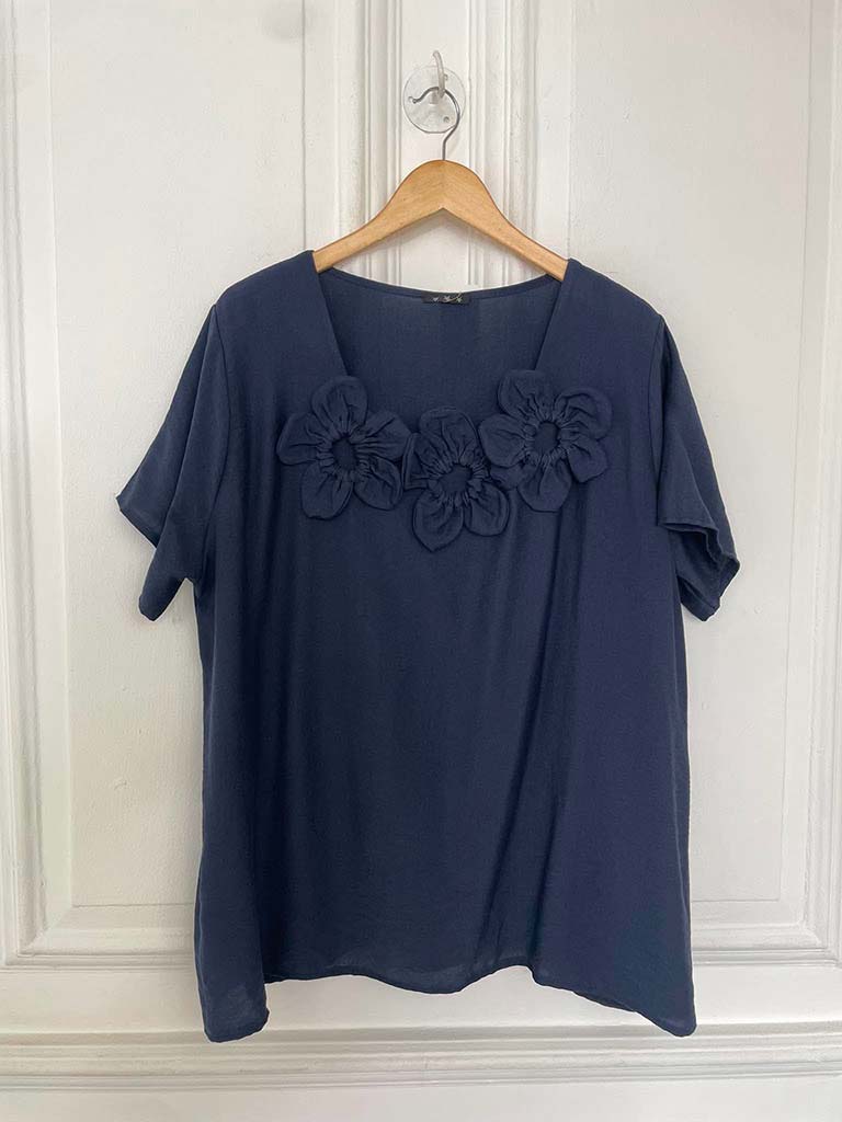 Flower Appliqué Shorts Co-ord - Navy
