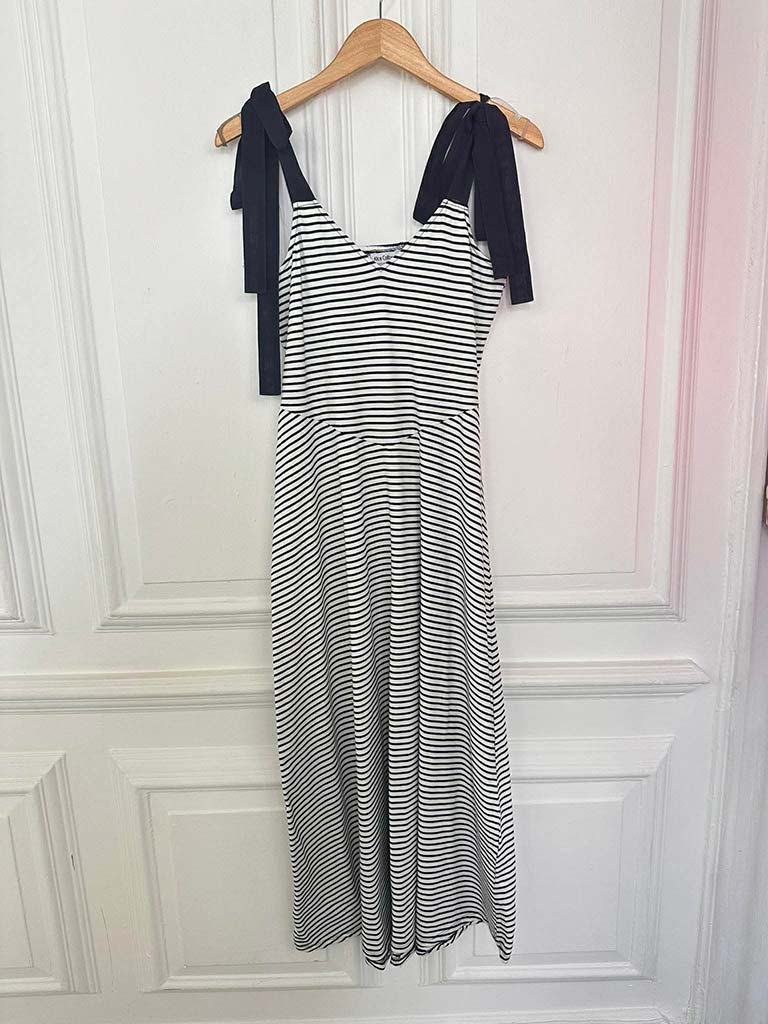 Tie Strap Stripe Dress - Navy