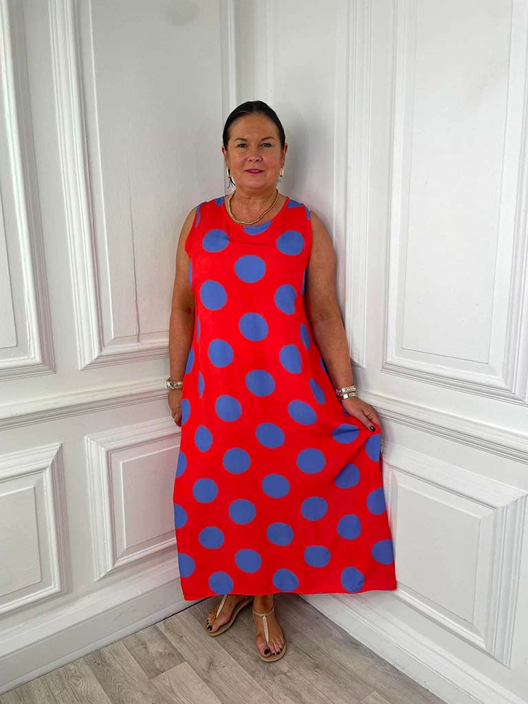 Spotty Sleeveless Dress - Red & Violet