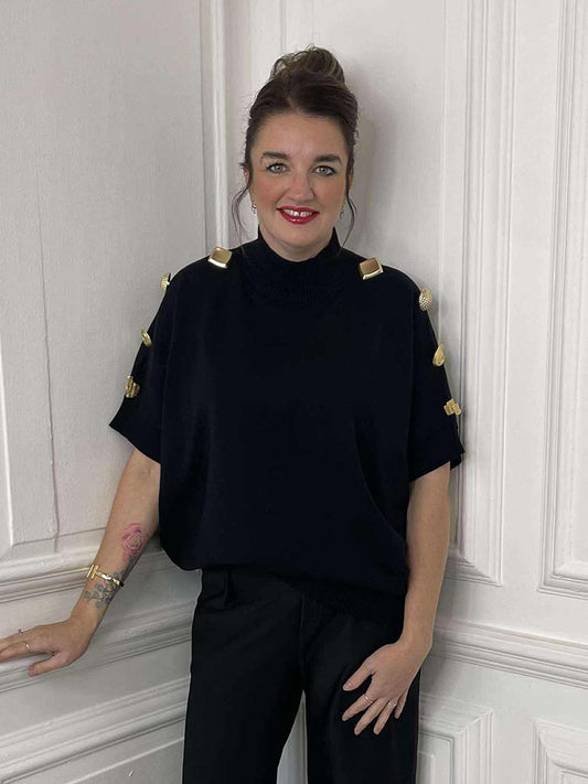Malissa J Statement Button Knit - Black
