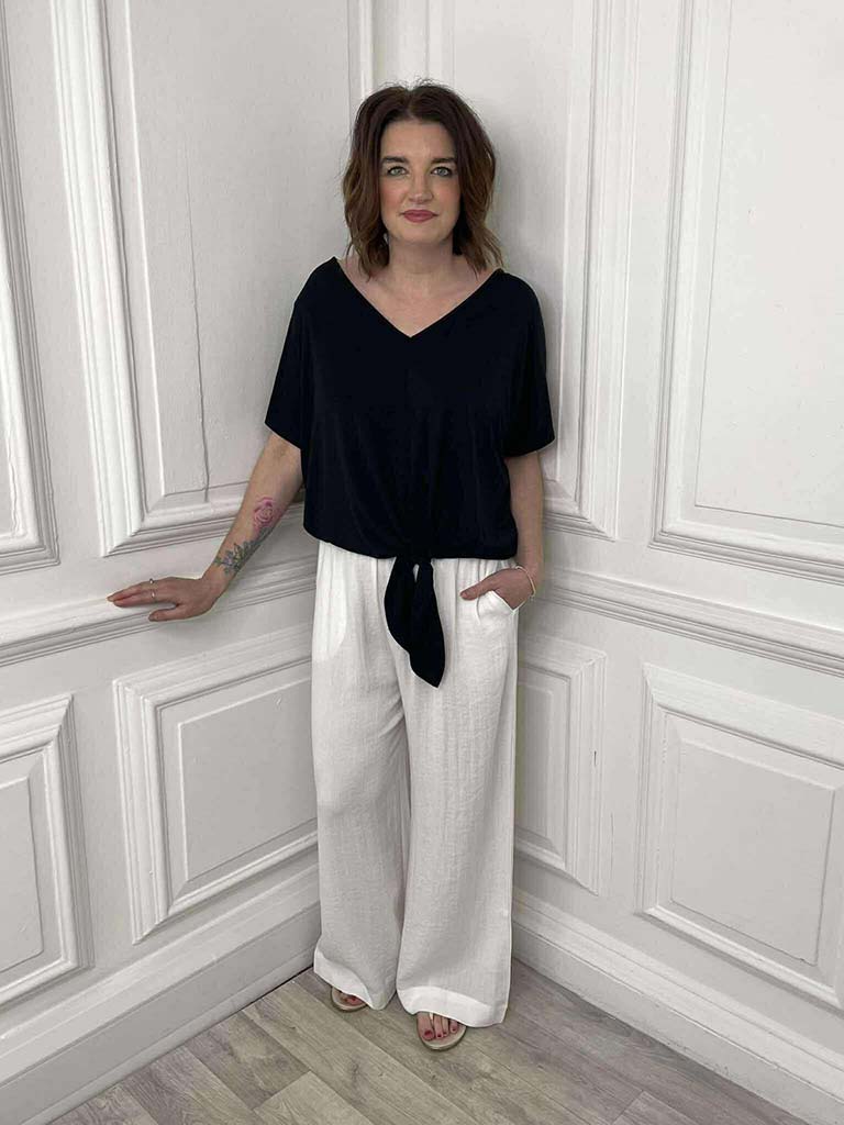 Bamboo Tie Front Tee - Black