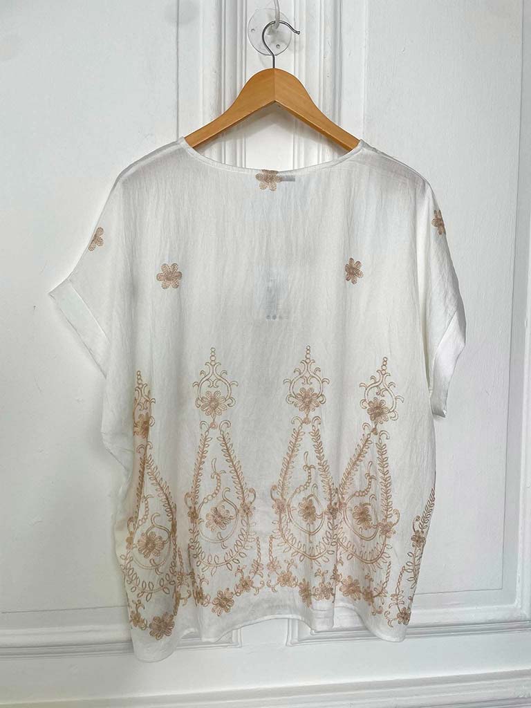 Henna Embroidered Boxy Top - White