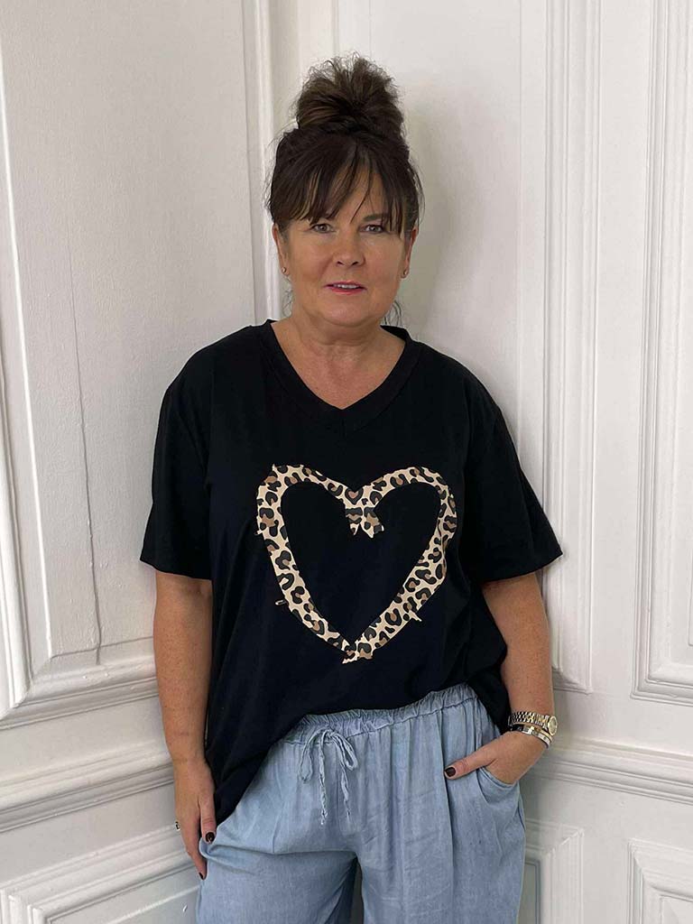 Leopard Heart Tee - Black