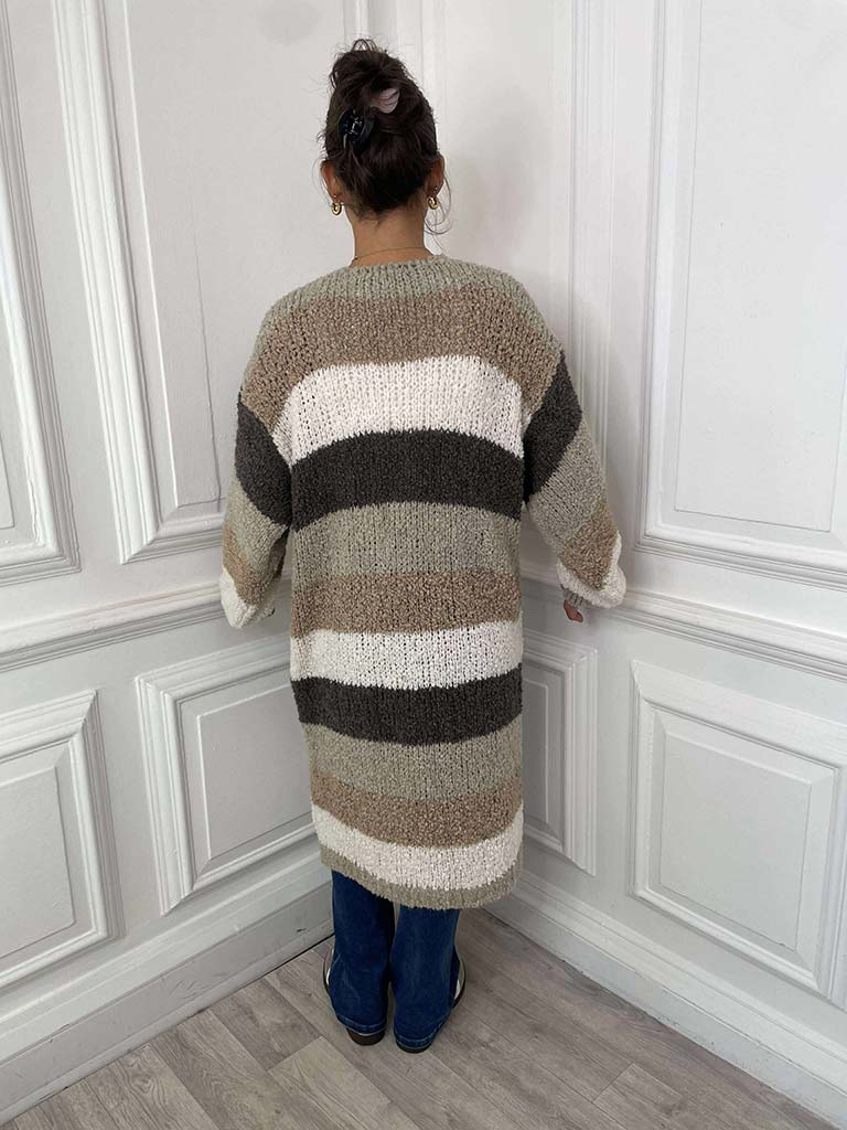 Teddy Stripe Cardigan - Stone & Mocha