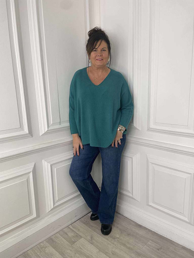 Exposed Seam Batwing Knit - Teal