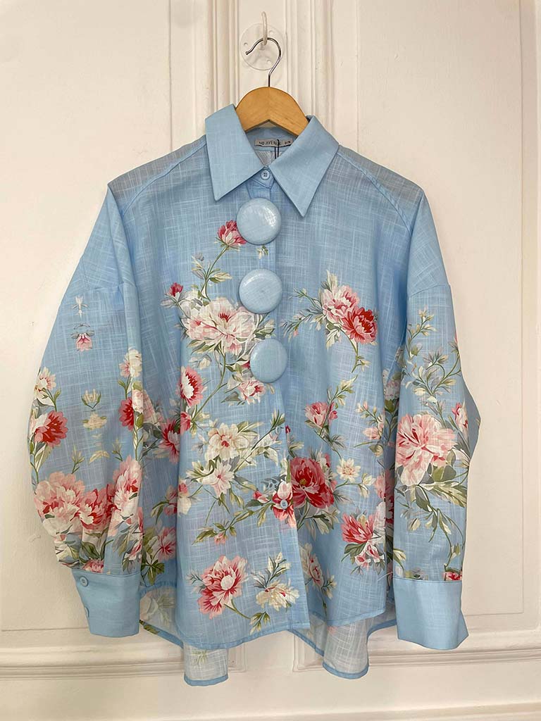 Vintage Floral Shirt - Summer Sky