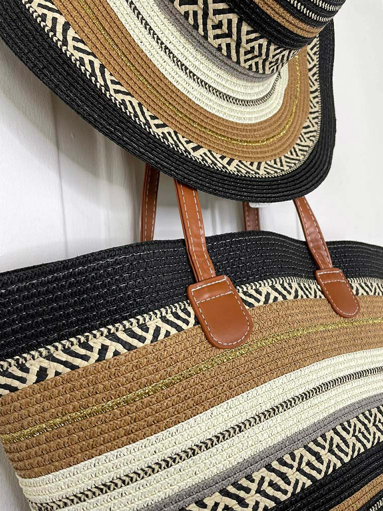 Malissa J Two Piece Straw Bag & Hat - Mono