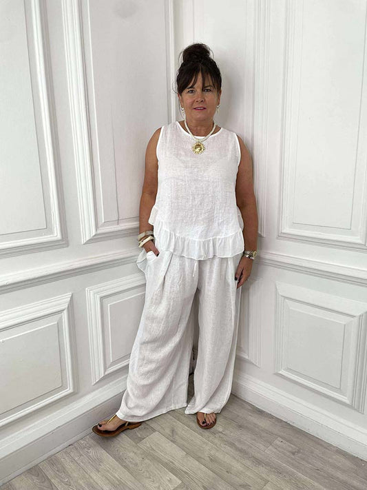Linen Pleat Front Trousers - White