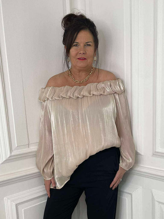 Bardot Shimmer Top - Champagne