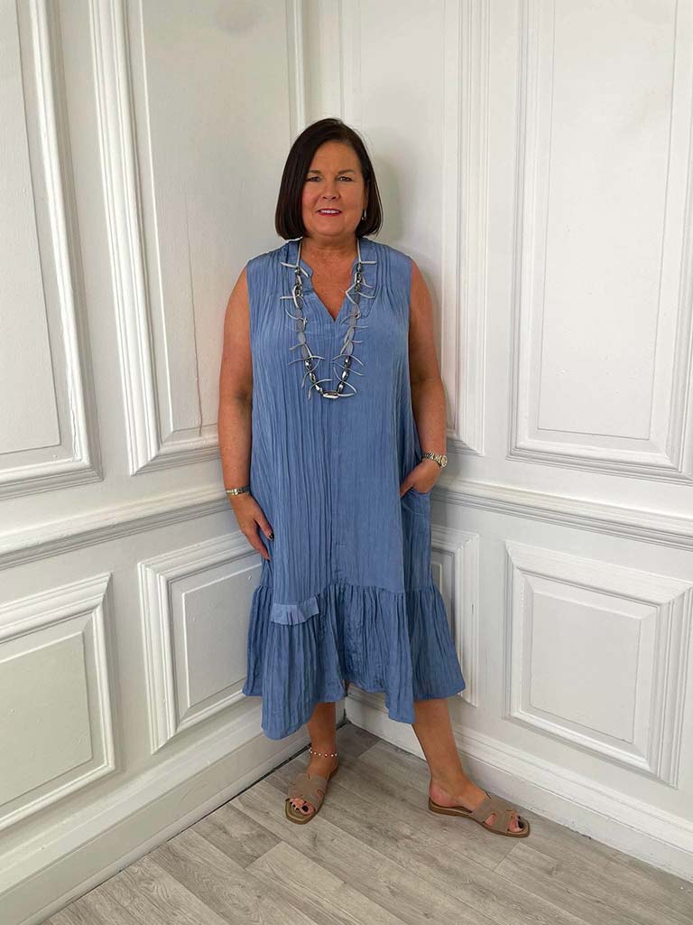 Malissa J Crinkle Sleeveless Dress - Denim